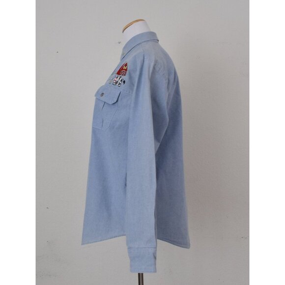 Vintage 80s/90s Blue Denim Embroidered Shirt Shacket | size M - Picture 3 of 10